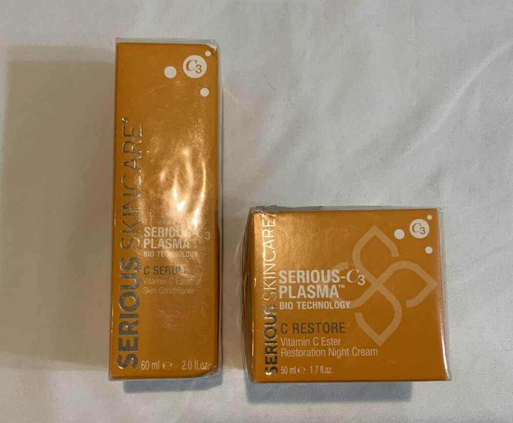 Serious Skincare C3 Plasma C Face Serum 2 Oz & C Restore Night Cream Vit C 1.7